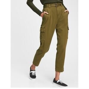 Gap Moss Green Cotton Belted High Waist Cargo Pocket Utility Pants Sz 6